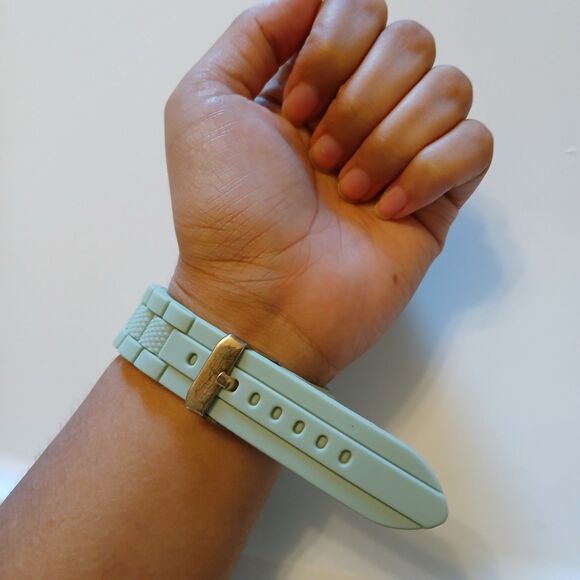 XOXO Women's Rhinestone Accented Rose Gold Watch With Green Silicone Strap - Picture 7 of 14